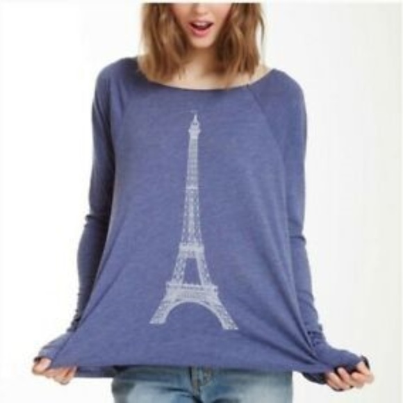 Wildfox Tops - Wildfox Blue Eiffel Tower Graphic Shirt Small
